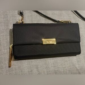 Tumi Black Nylon Clutch Wristlet with Gold Hardware
